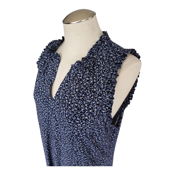 Michael Kors Navy Blue Floral Sleeveless Ruffle Midi Dress – Size L - Picture 8 of 11